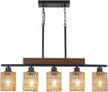 Rattan Farmhouse 5 Light Linear Chandelier Black Lighting-1